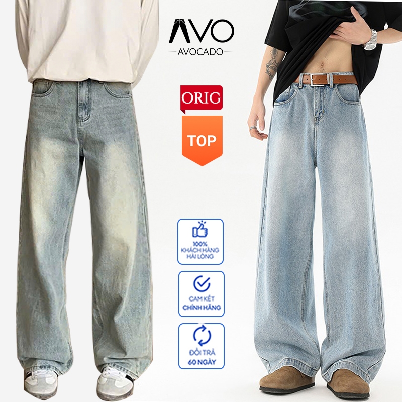 Quần Jean bò baggy nam nữ Xanh RETRO Avocado ống rộng xuông cạp cao nam dáng suông bigsize