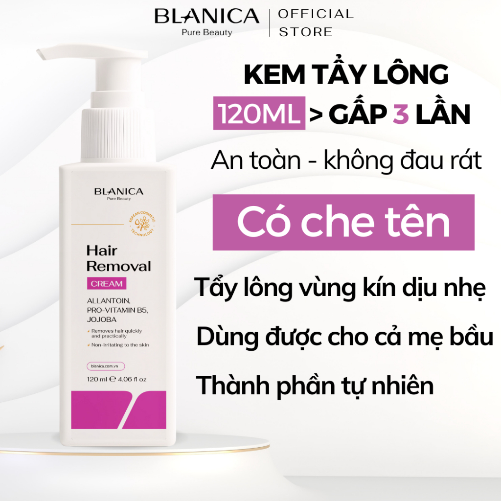 Kem tẩy lông BLANICA tẩy sạch lông vùng kín, tay, chân, nách, dịu nhẹ không gây kích ứng da 120ml
