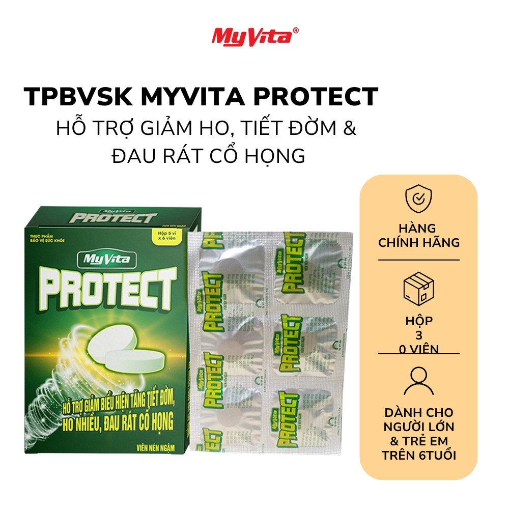 Viên ngậm thảo dược bổ phế, giảm ho và đau họng TPBVSK MyVita Protect hộp 30 viên
