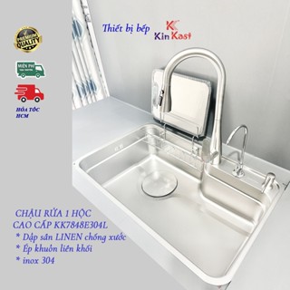 Chậu rửa 1 hộc lắp âm đá cao cấp inox 304 Chậu rửa chén bát inox 1 hố lắp âm Chậu rửa chén cao cấp KK 78x48E304L