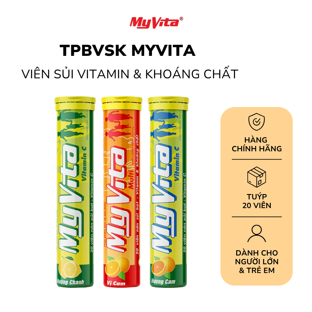 Viên sủi TPBVSK Myvita Vitamin C - bổ sung vitamin C hỗ trợ tăng đề kháng cho cơ thể tuýp 20 viên