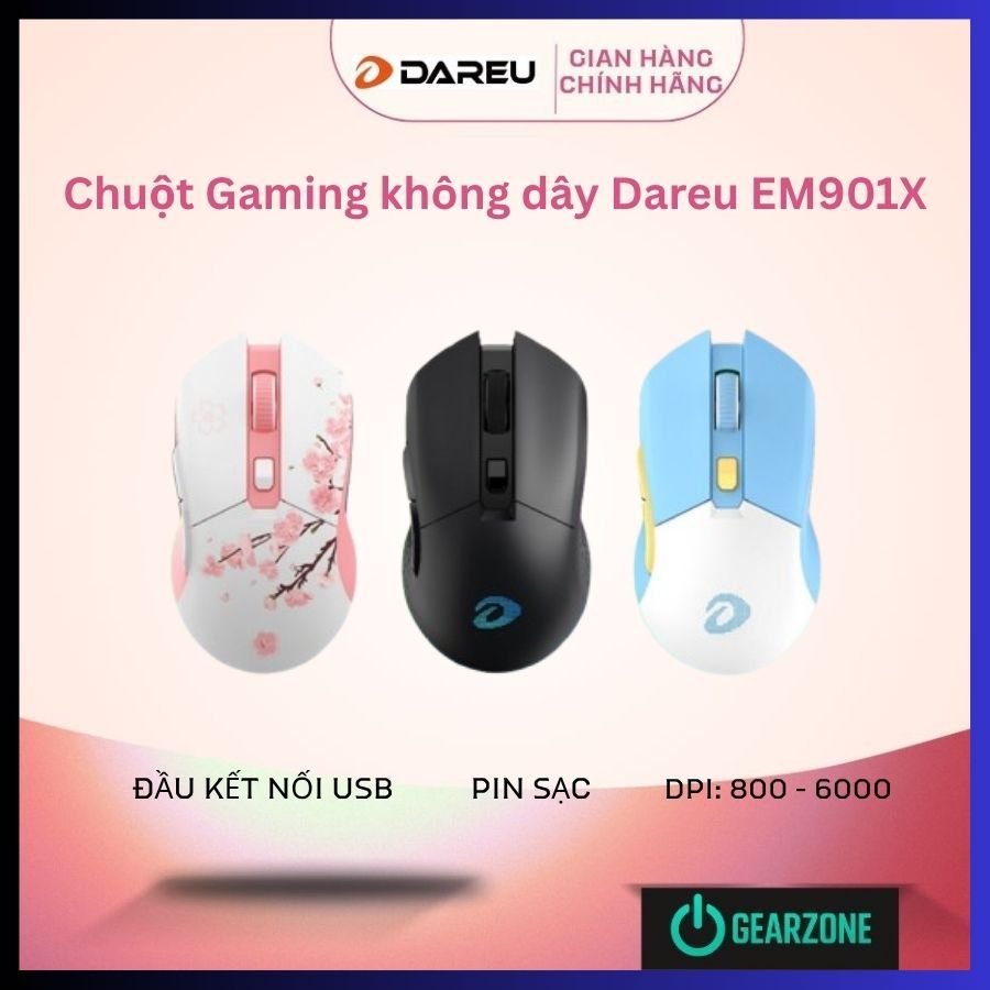Chuột Gaming Không Dây  DAREU EM901X Dock Sạc - Hồng | Đen | Xanh Trắng LED RGB