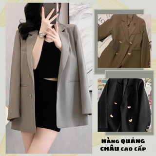  Áo blazer nữ INFLACHI áo vest 2 lớp dài tay cổ bẻ khoác ngoài có đệm vai cúc tim kiểu Hàn Quốc L50 