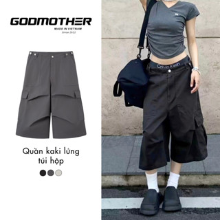 Quần Short Lửng Kaki Túi Hộp GODMOTHER Quần Wide Leg Nam Nữ Unisex Phong Cách Trẻ Trung Năng Động