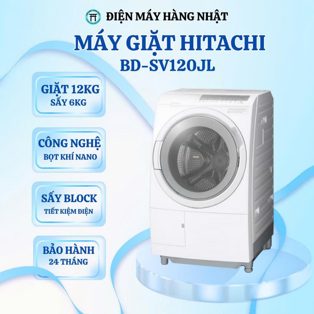 Máy giặt  Hitachi BD-SV120JL giặt 12kg sấy 6kg nội địa Nhật