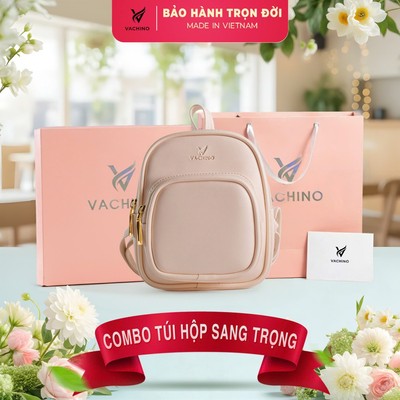 COMBO Hộp quà (Balo da nữ mini thời trang VACHINO-BG030 + Hộp + Túi Giấy + Túi rút đựng sản phẩm + Thiệp viết lời chúc)