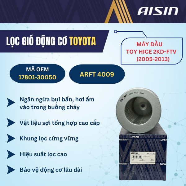 Lọc gió động cơ Toyota máy dầu Hiace 2KD-FTV 2005-2013 chính hãng Aisin. ARFT 4009