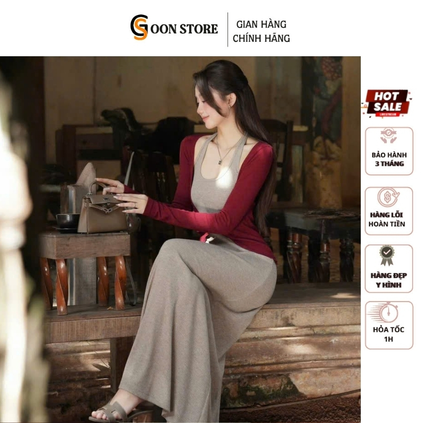 Váy body dáng dài tôn dáng mix áo choàng Cardigan gân mỏng sang chảnh nhẹ nhàng Goon Store