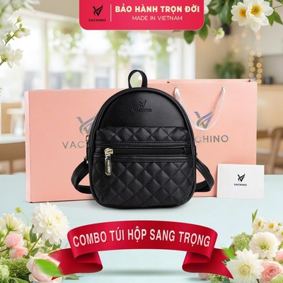 COMBO Hộp quà (Balo da nữ mini thời trang VACHINO-BG036 + Hộp + Túi Giấy + Túi rút đựng sản phẩm + Thiệp viết lời chúc)