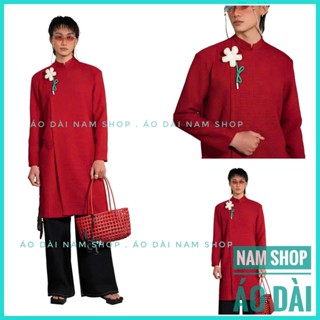 Áo Dài Nam Cách Tân Phối Cầu Vai Đinh Hoa Dáng Suông Cao Cấp Mặc Lễ Tết