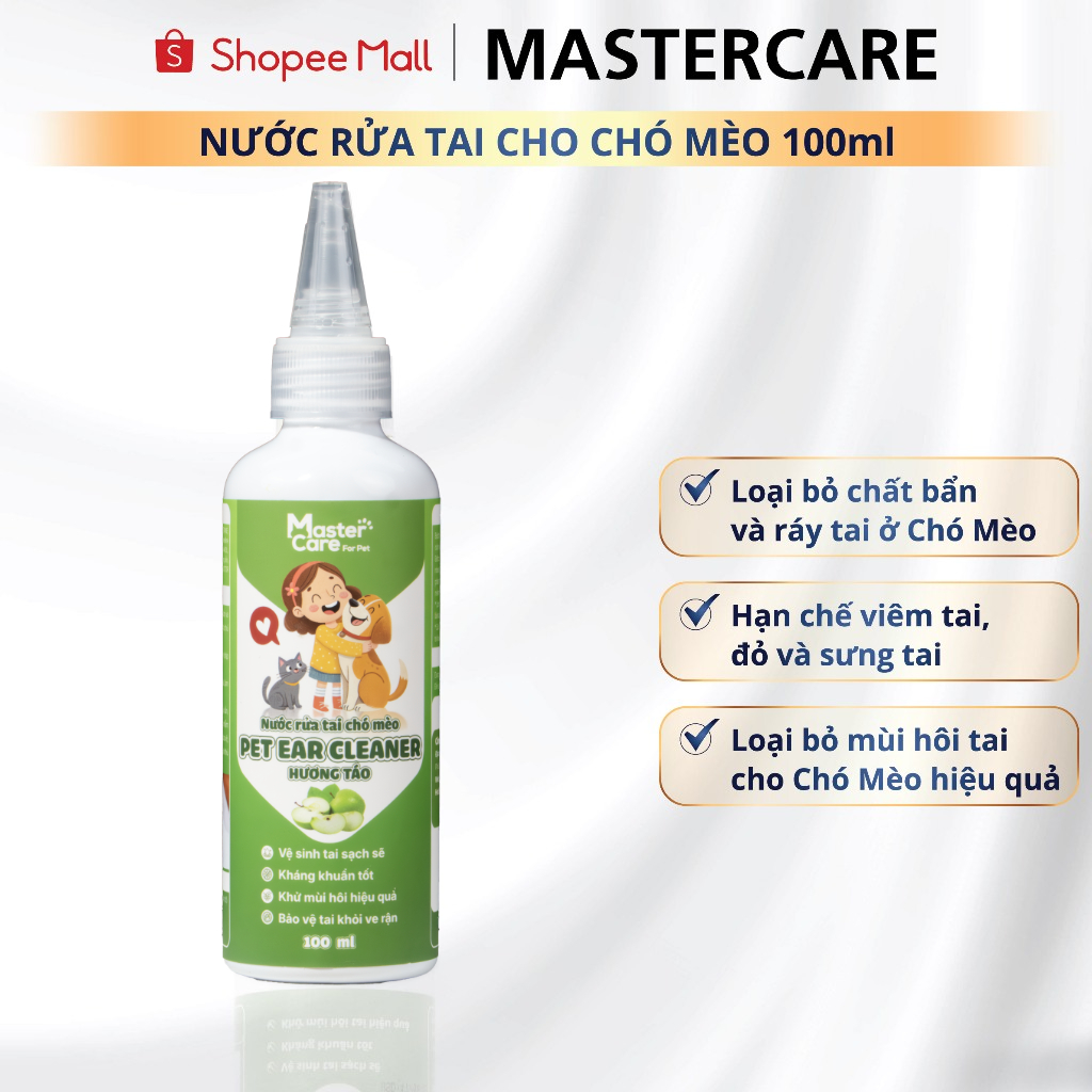 Nước Rửa Tai Cho Chó Mèo - Làm Sạch Tai Ngừa Vi Khuẩn Ve Rận Viêm Tai Khử Mùi Hôi MASTERCARE 100 ML
