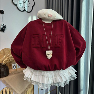  Áo sweater nỉ cổ tròn form boxy nỉ tàu L1 tay bồng thêu chữ INF oversize  phong cách trẻ trung năng động 