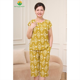 Bộ trung niên mặc nhà chất Lanh thoáng mát thời trang Việt Thắng, quần lửng, áo cộc tay - B06.5024