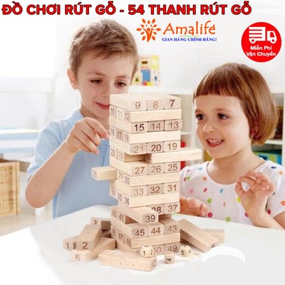 Bộ 54 Thanh Rút Gỗ Cỡ Lớn Chọn Size – Đồ Chơi Rút Gỗ Bằng Gỗ Thông Cho Bé Kèm 4 Con Xúc Xắc Chính Hãng Amalife