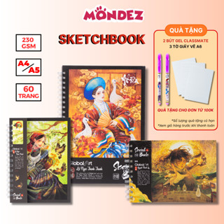 [Tặng 3 Quà] Sổ Sketch Book Global Art Không Kị Tẩy 230GSM 60 Trang, Sổ Phác Thảo A4 A5, Sổ Vẽ Màu Nước