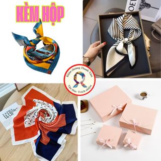  KÈM HỘP- Khăn lụa vuông 70x70cm quàng cổ trùm đầu turban quấn tóc làm áo- quà tặng phụ nữ sang chảnh 