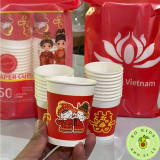  SỈ COMBO 20 Lố = 1000 Cốc giấy Chữ Hỷ dùng 1 lần dung tích 230ml Ly giấy dùng 1 lần chịu nhiệt 