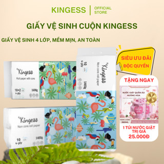 Giấy vệ sinh cuộn Kingess, giấy vệ sinh 4 lớp mềm mịn, an toàn có lõi/ không lõi