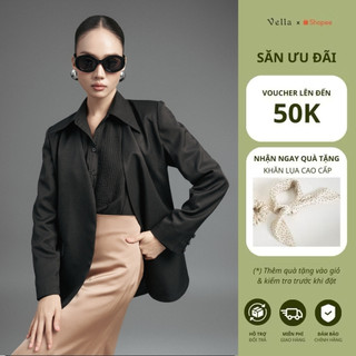 Áo blazer nữ đen tay dài dáng dài công sở dễ phối đồ, tôn dáng, mặc đẹp mọi dịp Vella VAK25142