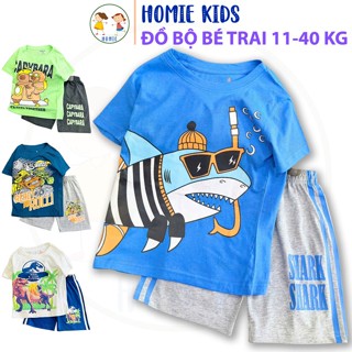 Đồ bộ cộc tay cho bé trai size đại 11-40 kg set quần áo trẻ em thun cotton mềm nhiều hình in cool ngầu đẹp Homie Kids