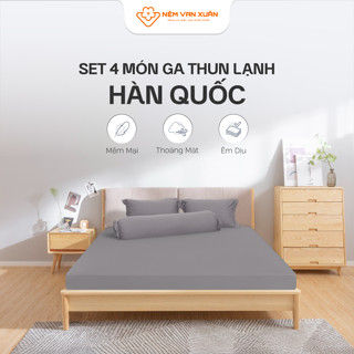 [QUÀ TẶNG GIAO MÀU NGẪU NHIÊN] Bộ Ga Thun Lạnh Hàn Quốc Cao Cấp Vạn Xuân Co Giãn 4 Chiều Mát Lạnh Mùa Hè Mềm Mịn