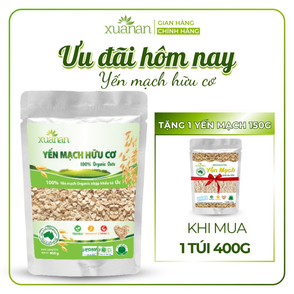  Yến Mạch Hữu Cơ Xuân An  ko đường  Túi 400G Tặng kèm 1 túi Yến Mạch 150g  
