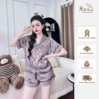 Đồ bộ nữ mặc nhà cộc đùi pijama lụa latin cao cấp mềm mát họa tiết mới