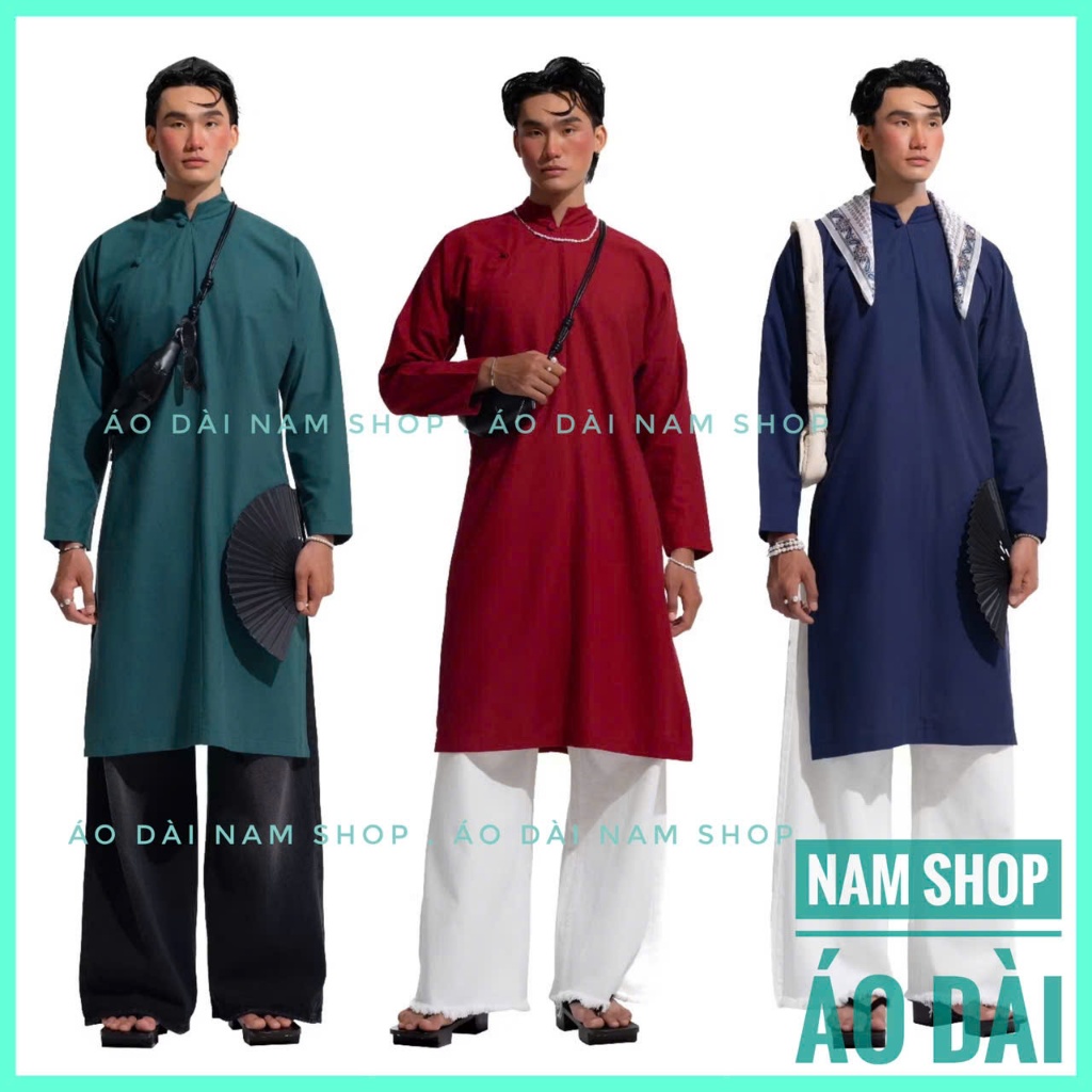 Áo Dài Cách Tân Nam Dáng Xuống Đính Cúc Cao Cấp Trẻ Trung Mặc Lễ Tết