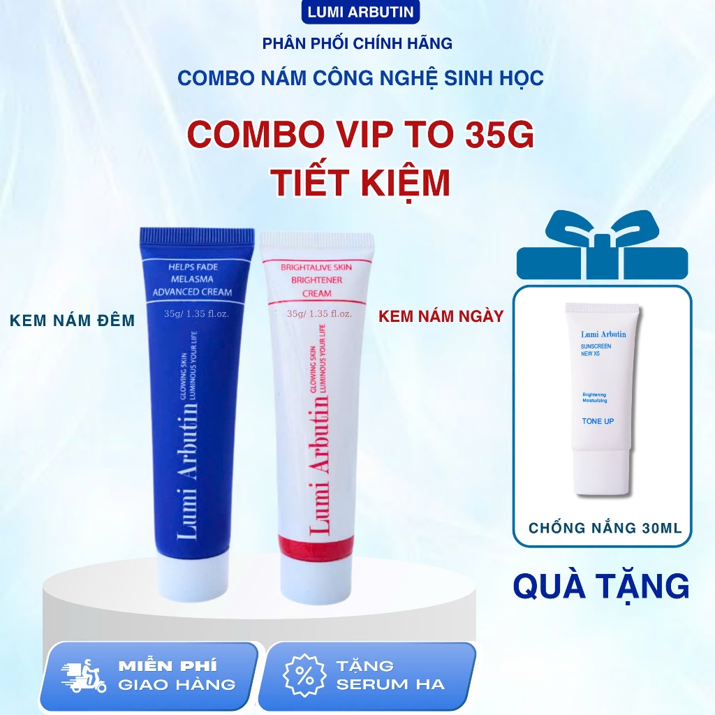 Combo hỗ trợ mờ nám Lumi Arbutin dưỡng ẩm trắng da kiểm soát dầu nhờn