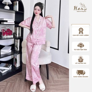 Bộ đồ ngủ nữ pijama mặc nhà chất lụa latin cao cấp tay ngắn quần dài sang trọng