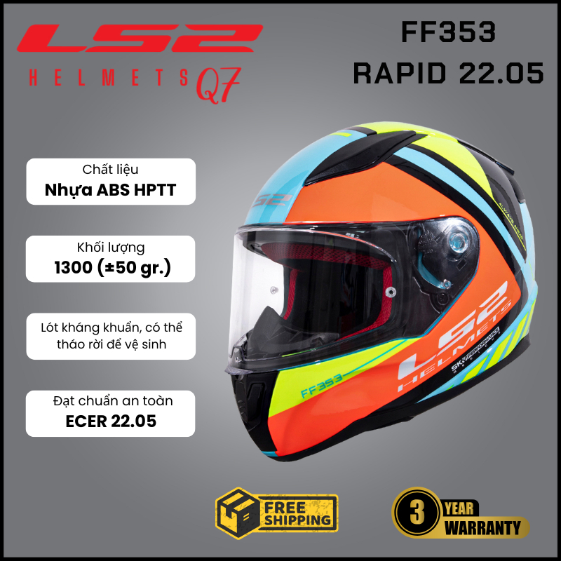 Mũ bảo hiểm fullface LS2 FF353 Rapid nhỏ gọn nhẹ chuẩn ECE22.05 - LS2 Helmets