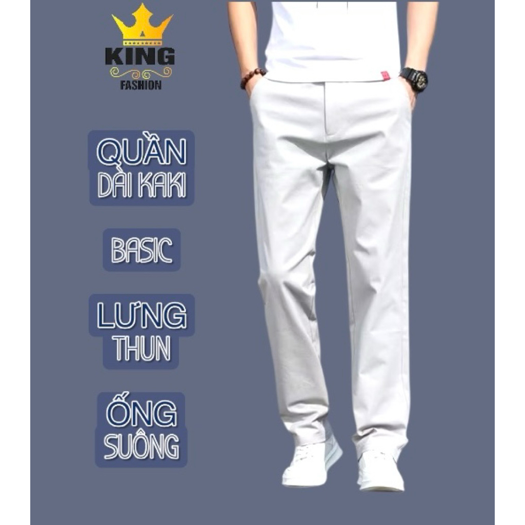QUẦN DÀI BASIC ỐNG SUÔNG KING FASHION Lưng Thun Có Khóa Kéo Chất Liệu Kaki