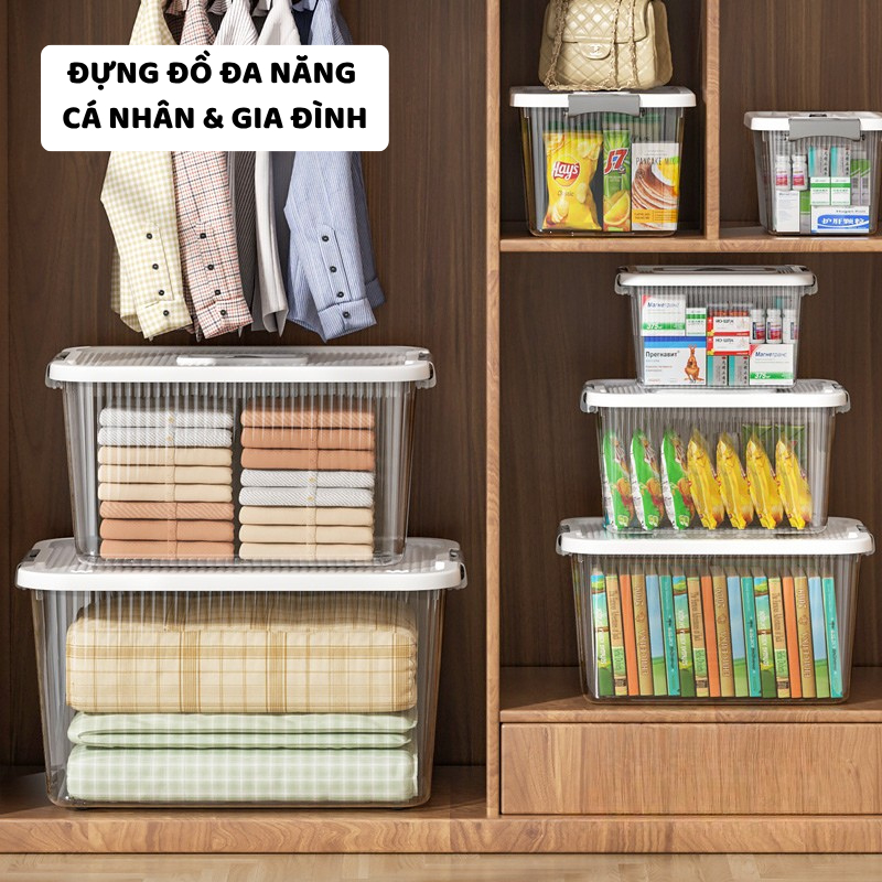 Hộp Đựng Đồ Trong Suốt ENODA HOME, Thùng Nhựa 5 Kích Thước Đựng Đồ Đa Năng Có Nắp Quai Cài Chắc Chắn Q110 | BigBuy360 - bigbuy360.vn