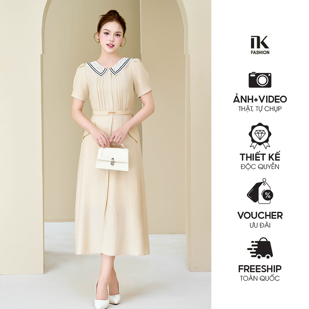 Đầm Cổ Ren Nhún Eo Thời Trang Công Sở NK Fashion Sang Trọng, Nữ Tính Chất Vải Mềm NKDV2505003