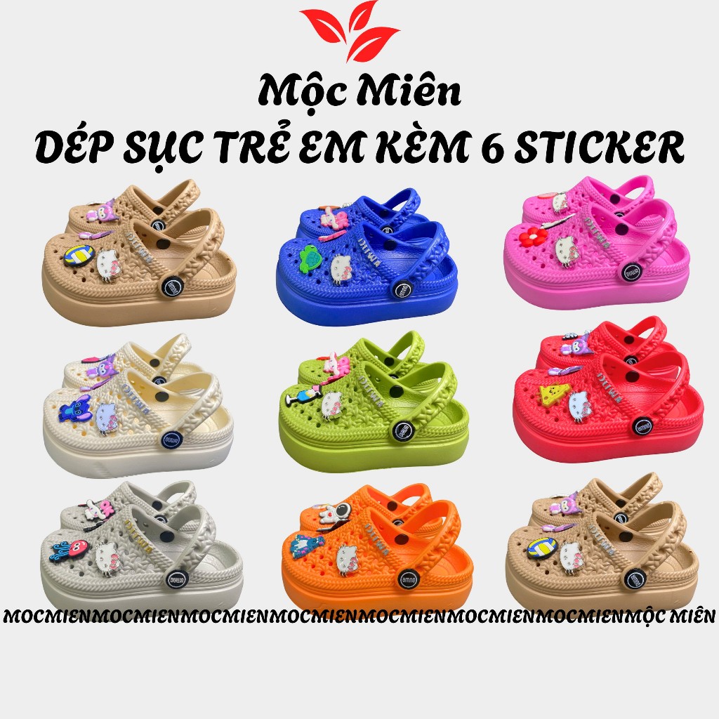 Dép Sục Trẻ Em Kèm 6 Sticker Ngộ Nghĩnh Cho Bé Trai Bé Gái Đế Cao 2 Phân Đúc Nguyên Khối Siêu Bền Cao Cấp