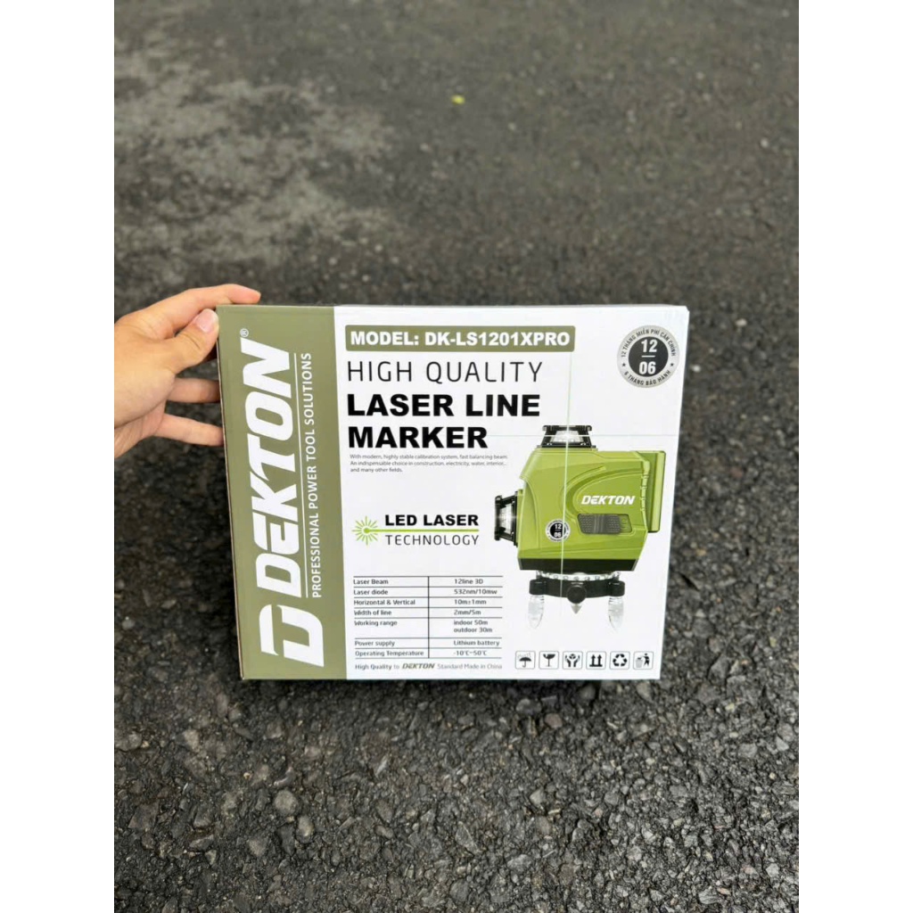 Máy cân bằng laser 12 tia Dekton DK-LS12013XPRO - 12 Tia laser siêu sáng - phiên bản 2025 - xanh oli