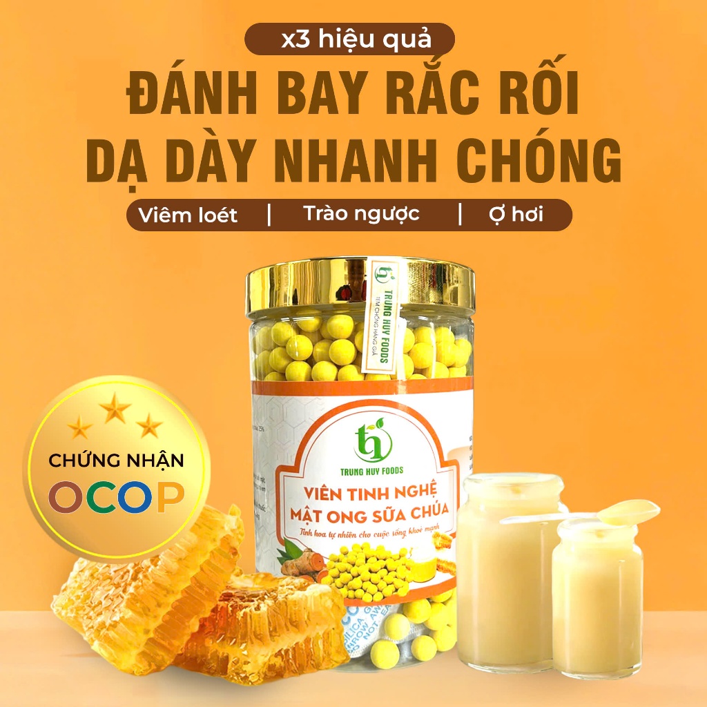Hộp 500gr - Viên Tinh Nghệ Mật Ong Sữa Chúa Nguyên Chất - Hỗ Trợ Giảm Đau, Viêm Loét Dạ Dày, Đại Tràng