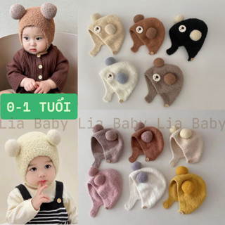 Nón Mũ Len Bông Xù Tai Gấu Ấm Áp Cho Bé Trai Bé Gái