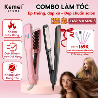 Combo Máy Dập Xù Vuông Z359 + Máy Ép Tóc KM 2518 – Làm Tóc Tại Nhà Dễ Dàng, Giữ Nếp Chuẩn Salon