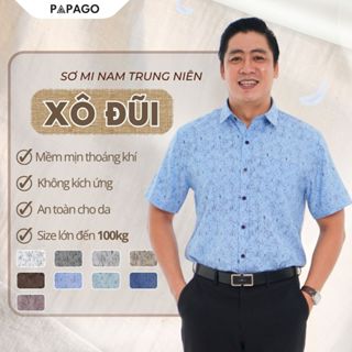 [HOT] Áo Sơ Mi Nam Trung Niên PAPAGO Vải Xô Đũi Form Rộng Thoải Mái In Họa Tiết - P23SNHT003