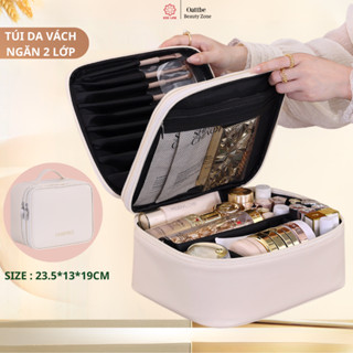  Túi đựng mỹ phẩm đồ trang điểm du lịch bằng da PU chống thấm nước vách ngăn 2 lớp thông minh 