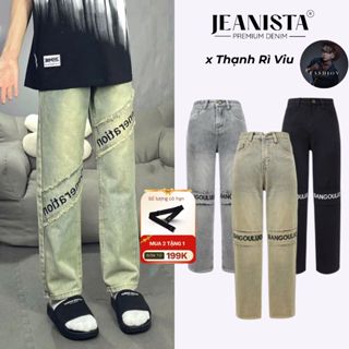 Quần Jean Nam Boy Phố Thêu Chữ Chéo BANGOULUO Màu Rêu, Quần Jean Baggy Nam Ống Đứng Đẹp