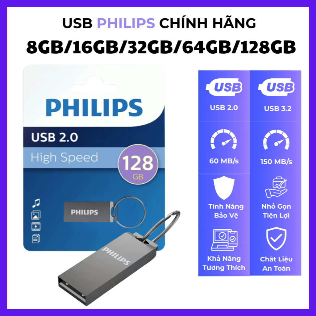 USB 3.2 PH 16GB/32GB/64GB/128GB – Vỏ Kim Loại Mini Móc Khóa Chống Nước Siêu Bền