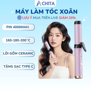  Máy uốn tóc không dây ACHITA lõi gốm toumalin - pin 4000mAh trục 32mm giữ dàng tóc chuẩn nhiều giờ 