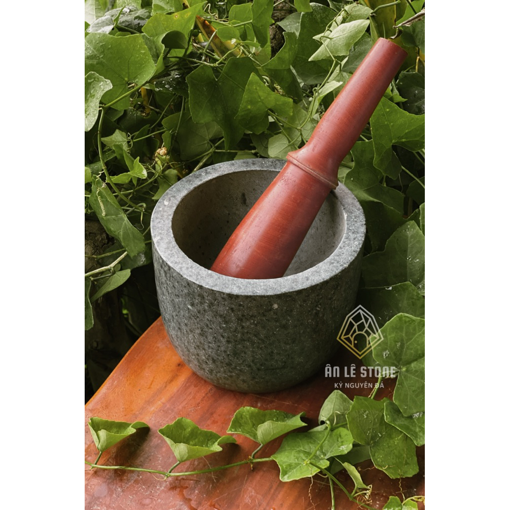 Cối Đá Tự Nhiên Đánh Bóng Kèm Chày Gỗ