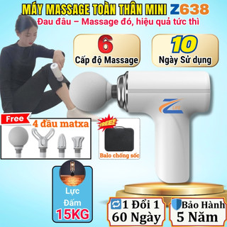  Máy Massage Cầm Tay Z638 Cao Cấp Súng Massage 6 Cấp Độ 4 Đầu Thay Thế Đa Năng Công Nghệ AI Thông Minh 