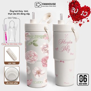 Ly giữ nhiệt Simply Inox 316 cao cấp 735ml lõi phủ sứ cốc giữ nhiệt Fan House có ống hút, quai xách