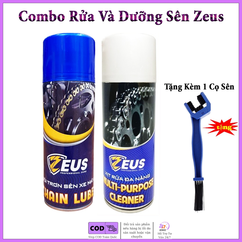 Combo Dưỡng Sên Và Rửa Sên Zeus Cho Xe Máy - Tặng Kèm 1 Cọ Sên