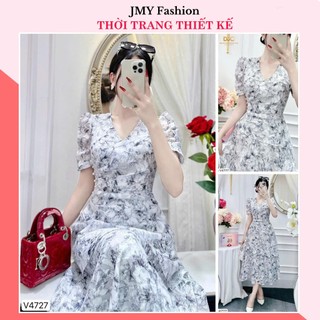 DS8113 Váy voan trắng họa tiết đen dáng A dài 3 tầng sang chảnh [Dolce Viva Colection (DVC)]