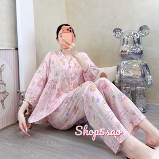 Đồ bộ tole nữ, bộ lanh mặc nhà Pyjama quần dài, áo tay dài babydoll SHOP5SAO (45-67kg)